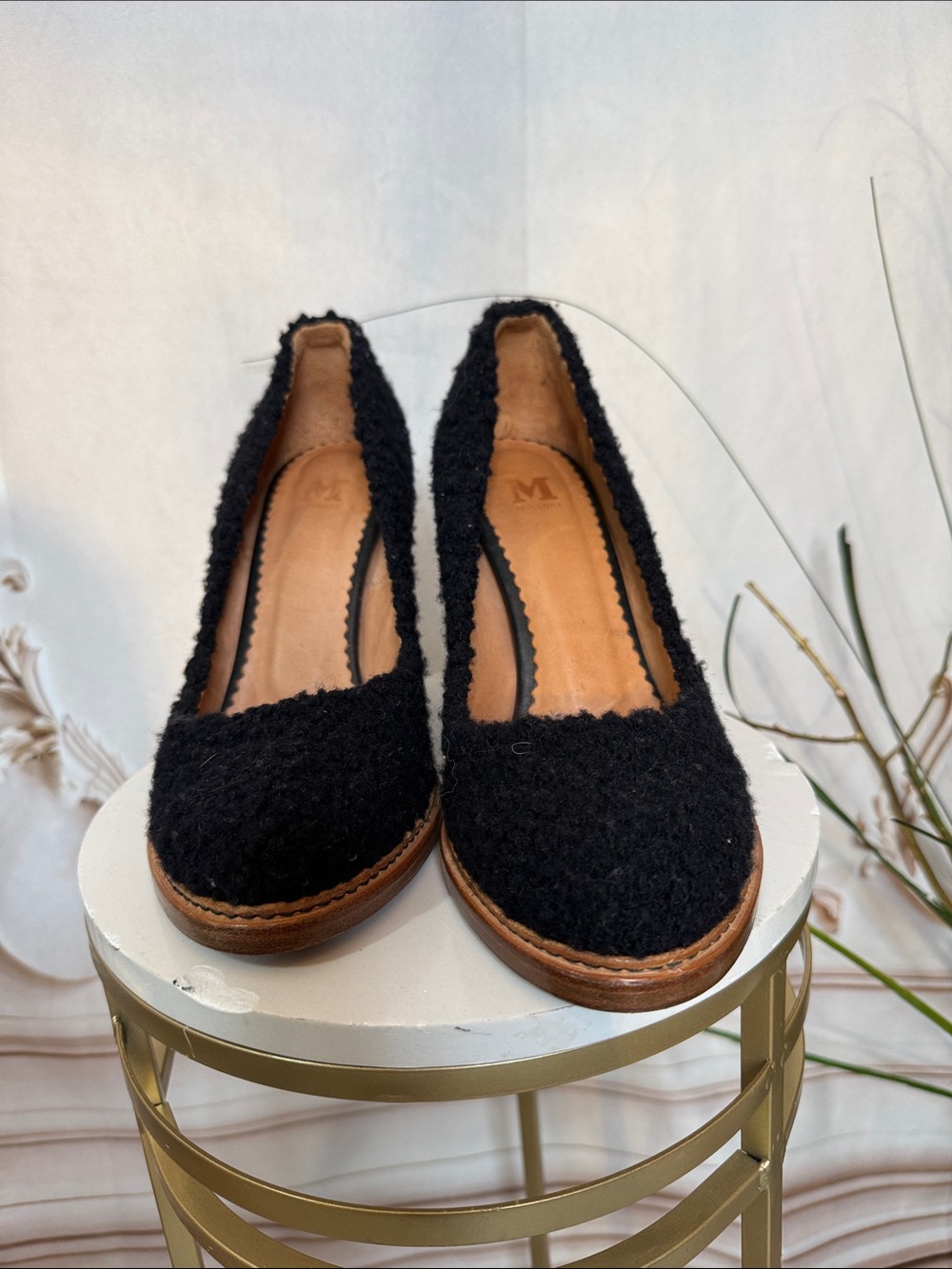 Missoni Black Bouclé Round-Toe Flats with Brown Trim
